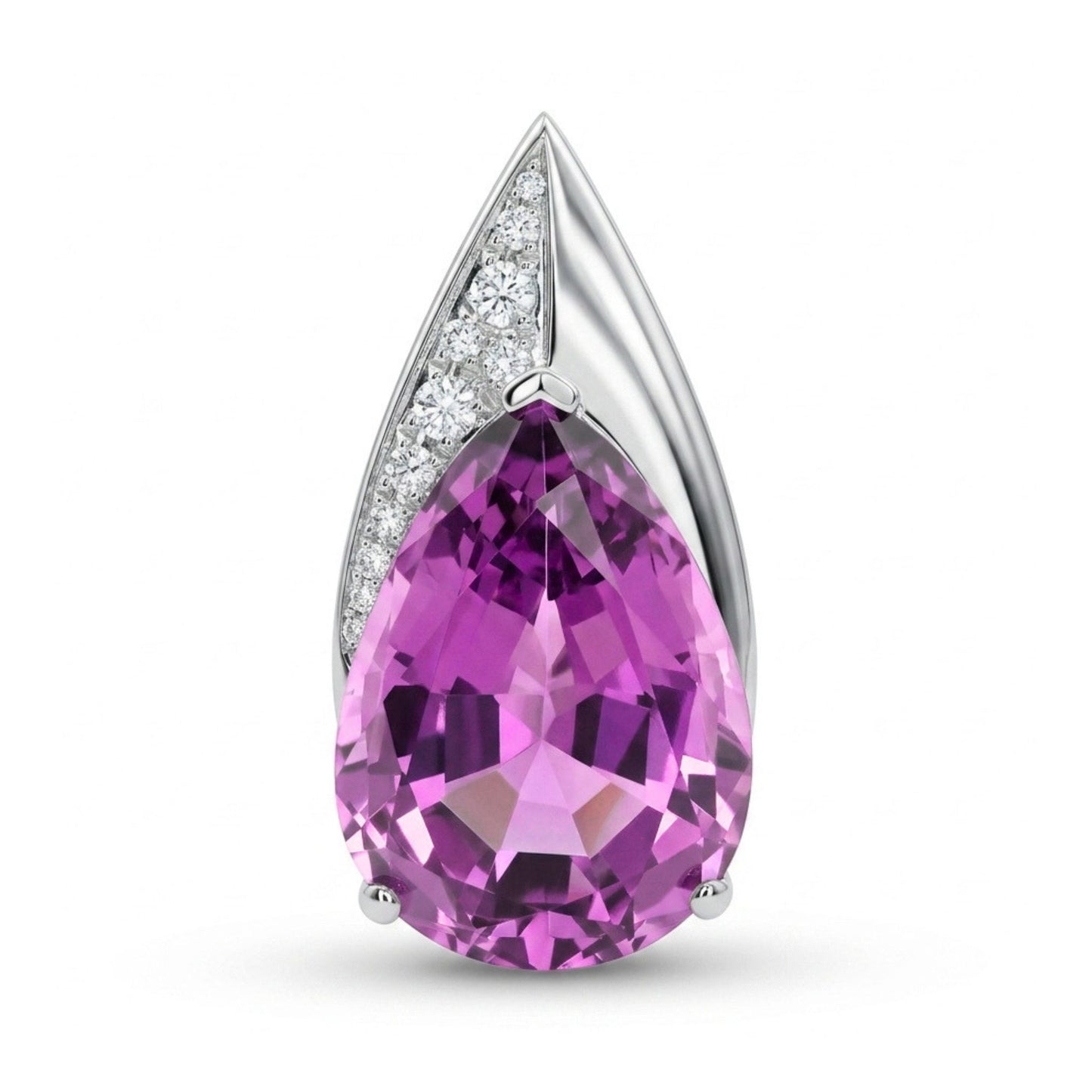 14K 12.29cttw Pear Shape Kunzite 0.15cttw VS White Diamonds Pendant