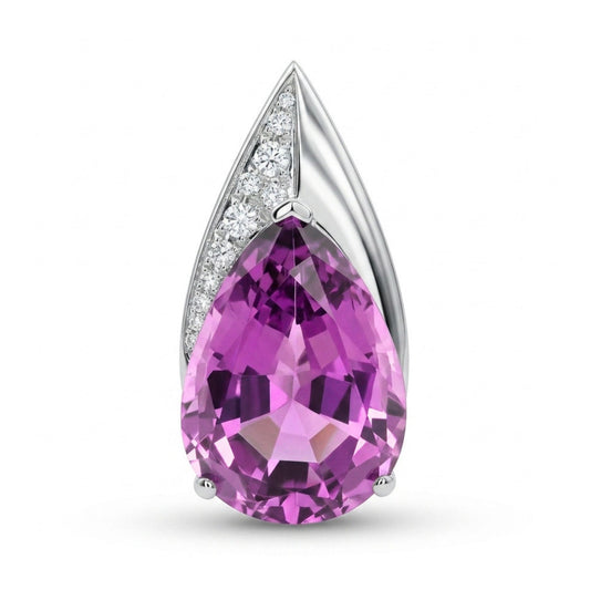 14K 12.29cttw Pear Shape Kunzite 0.15cttw VS White Diamonds Pendant
