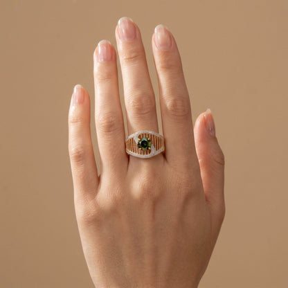 14K 1.84ct Round Color Change Sphene 0.28cttw VS White Diamonds Ring