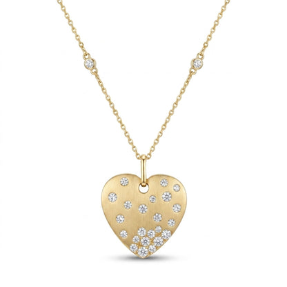 14K 0.80cttw Round White Diamond Heart Necklace