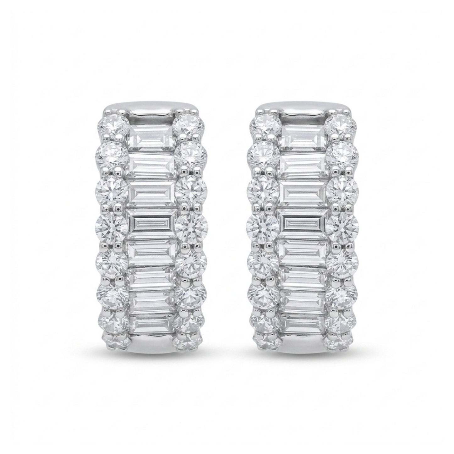 14K 0.36cttw Baguette White Diamond 0.37cttw White Diamonds Huggie Earrings