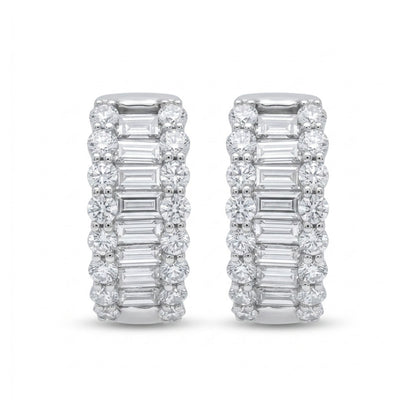 14K 0.36cttw Baguette White Diamond 0.37cttw White Diamonds Huggie Earrings