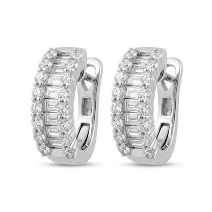 14K 0.36cttw Baguette White Diamond 0.37cttw White Diamonds Huggie Earrings
