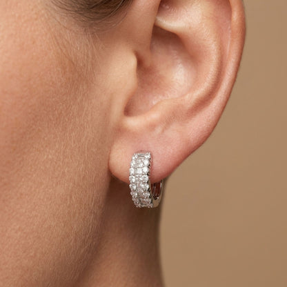 14K 0.36cttw Baguette White Diamond 0.37cttw White Diamonds Huggie Earrings