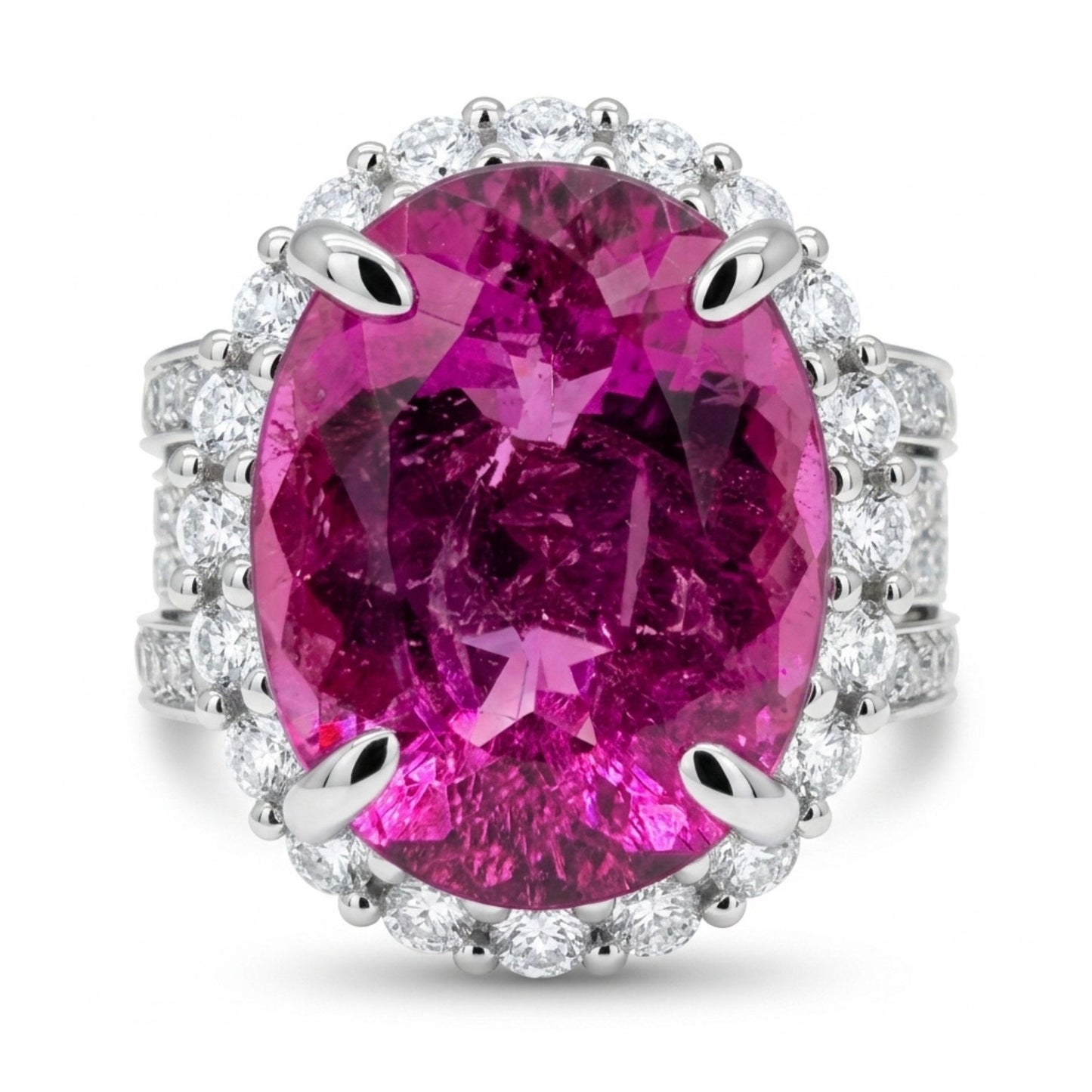 14K 7.10cttw Oval Copper Bearing Tourmaline 1.44cttw White Diamonds Ring