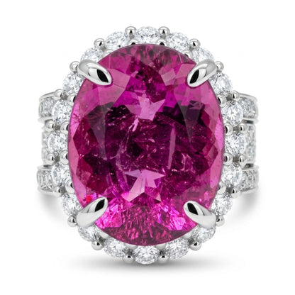 14K 7.10cttw Oval Copper Bearing Tourmaline 1.44cttw White Diamonds Ring