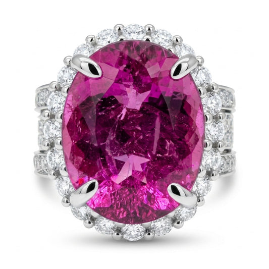 14K 7.10cttw Oval Copper Bearing Tourmaline 1.44cttw White Diamonds Ring