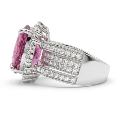 14K 7.10cttw Oval Copper Bearing Tourmaline 1.44cttw White Diamonds Ring