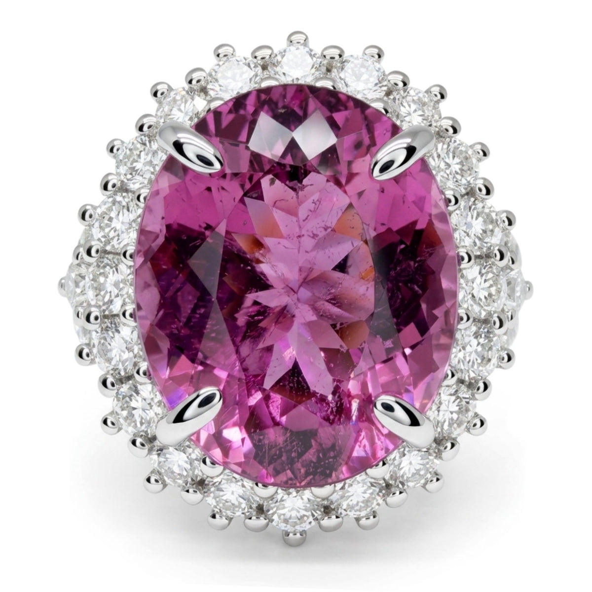 14K gold oval copper bearing tourmaline ring with VS white diamonds