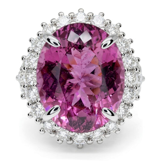 14K gold oval copper bearing tourmaline ring with VS white diamonds