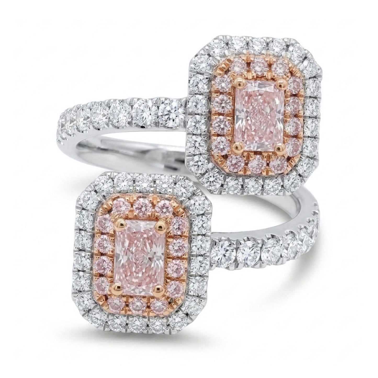 18K 0.49cttw Radiant Cut Pink Diamond 0.76cttw Pink & White Diamonds Ring