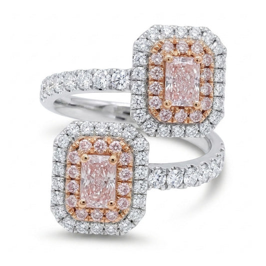 18K 0.49cttw Radiant Cut Pink Diamond 0.76cttw Pink & White Diamonds Ring
