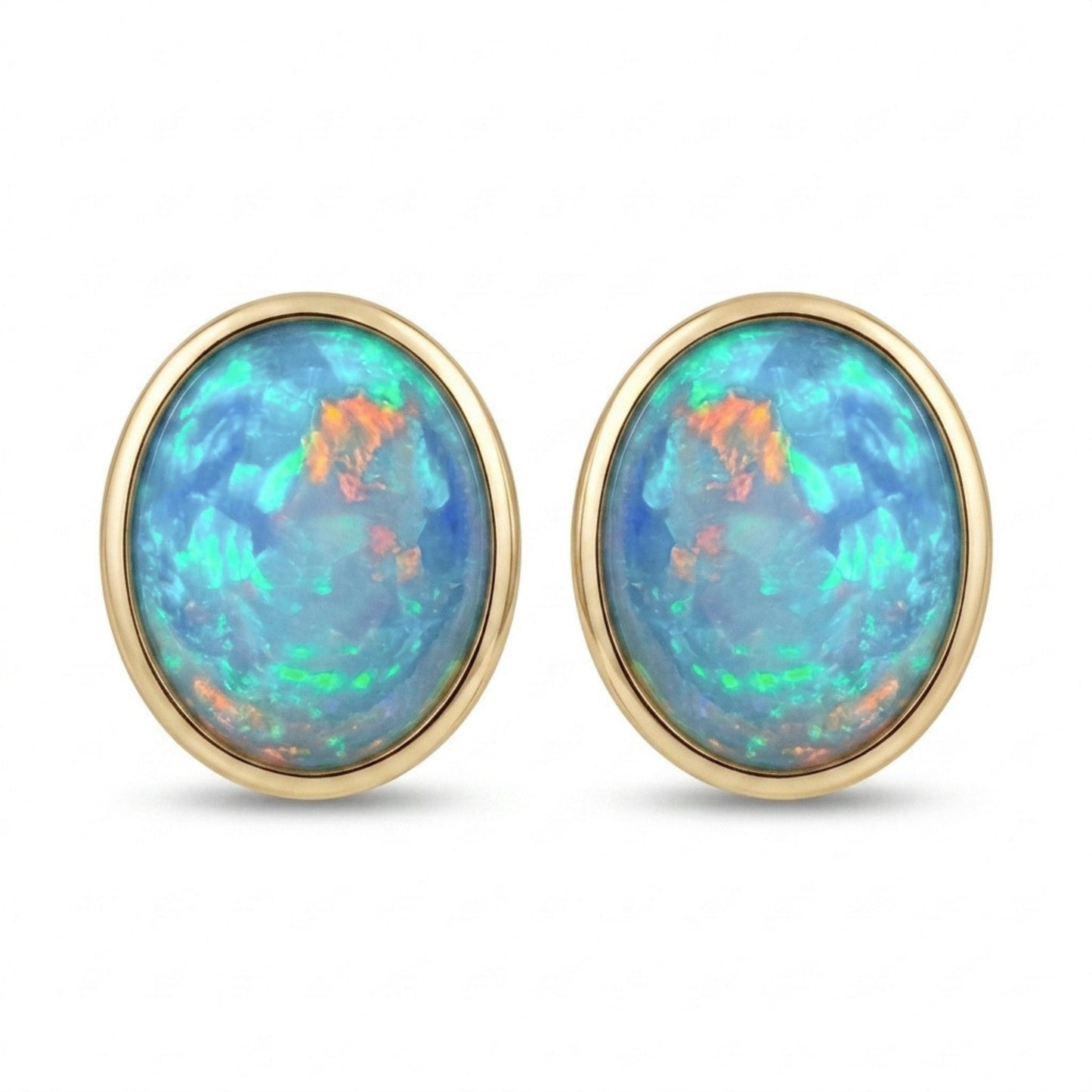 14K 3.24cttw Oval Crystal Opal Stud Earrings