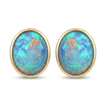 14K 3.24cttw Oval Crystal Opal Stud Earrings