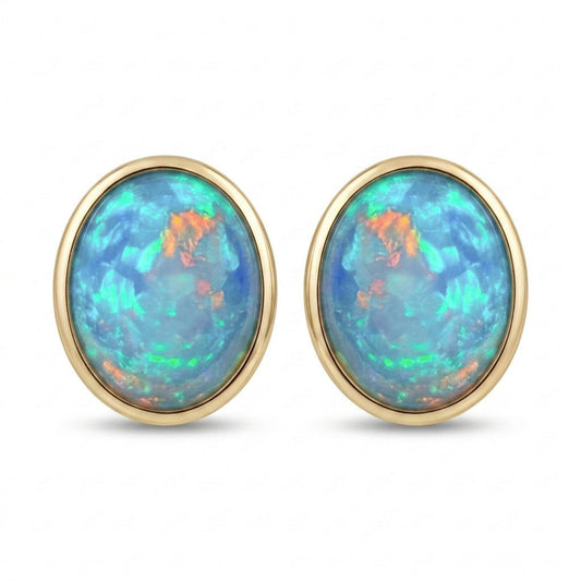 14K 3.24cttw Oval Crystal Opal Stud Earrings