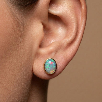 14K 3.24cttw Oval Crystal Opal Stud Earrings