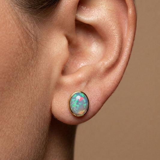 14K 3.24cttw Oval Crystal Opal Stud Earrings