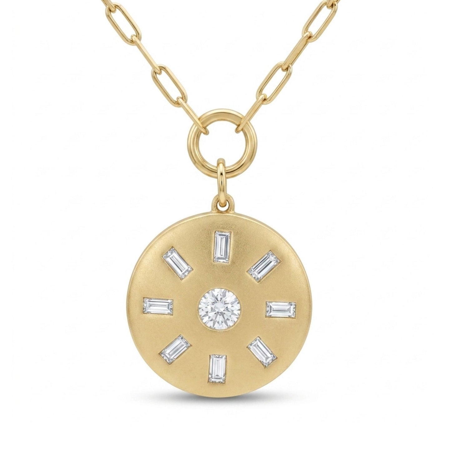 14K 0.54cttw Baguette & Round White Diamonds Necklace