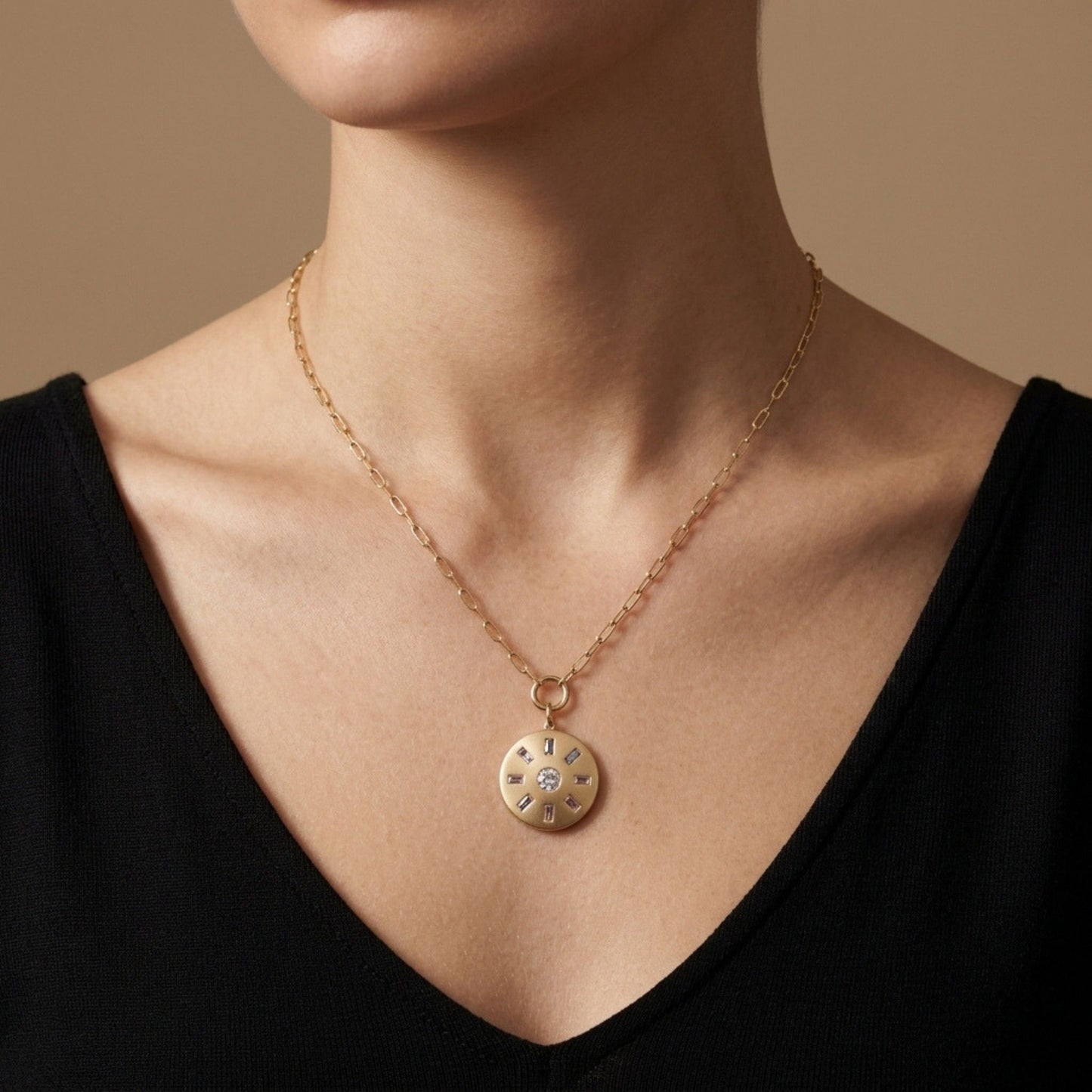14K 0.54cttw Baguette & Round White Diamonds Necklace