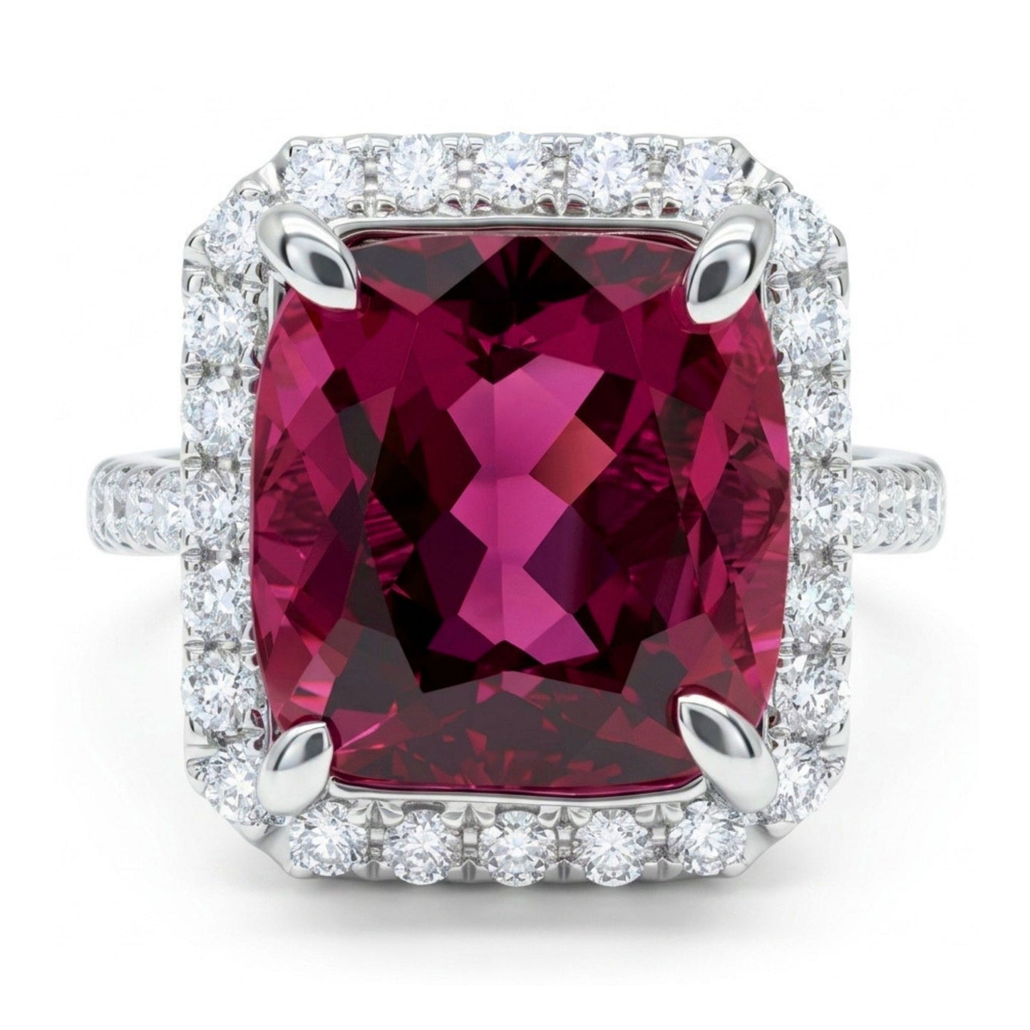 14K 5.41ct Cushion Copper Bearing Tourmaline 0.71cttw VS White Diamonds Ring