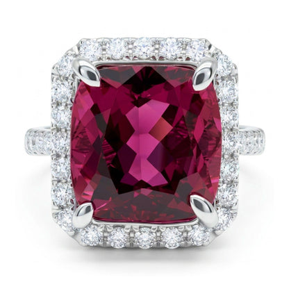 14K 5.41ct Cushion Copper Bearing Tourmaline 0.71cttw VS White Diamonds Ring