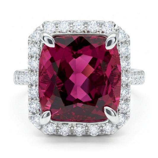 14K 5.41ct Cushion Copper Bearing Tourmaline 0.71cttw VS White Diamonds Ring