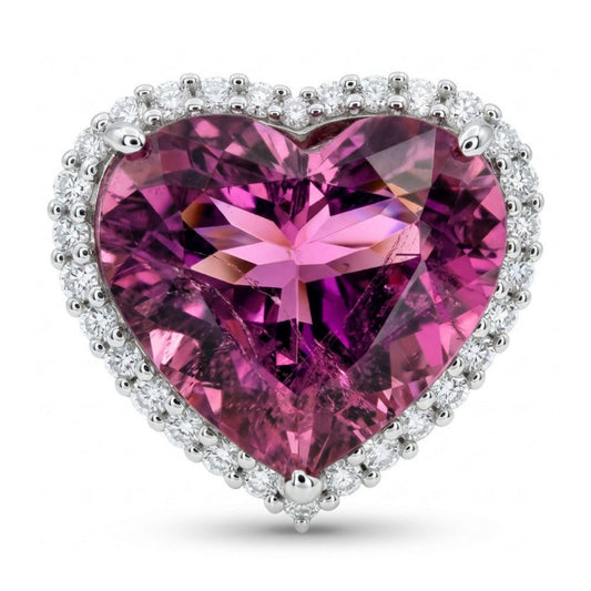 14K 11.14ct Heart Shape Copper Bearing Tourmaline 0.55cttw White Diamonds Ring