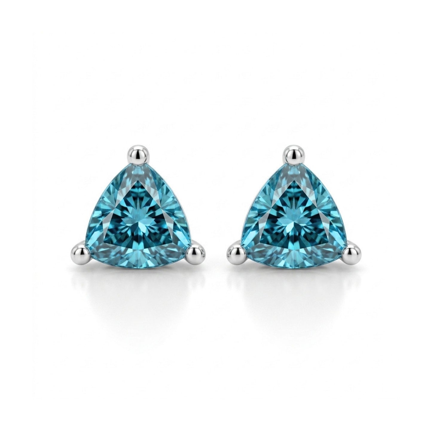14K 1.39cttw Trilliant Blue Zircon Solitaire Stud Earrings