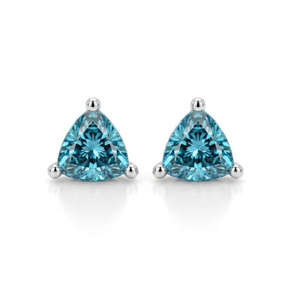 14K 1.39cttw Trilliant Blue Zircon Solitaire Stud Earrings