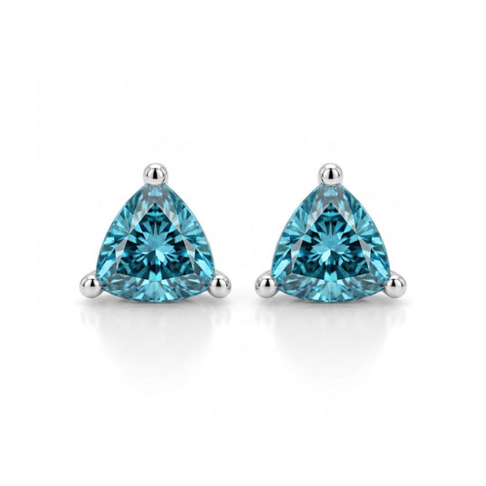 14K 1.39cttw Trilliant Blue Zircon Solitaire Stud Earrings