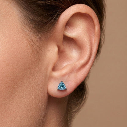14K 1.39cttw Trilliant Blue Zircon Solitaire Stud Earrings