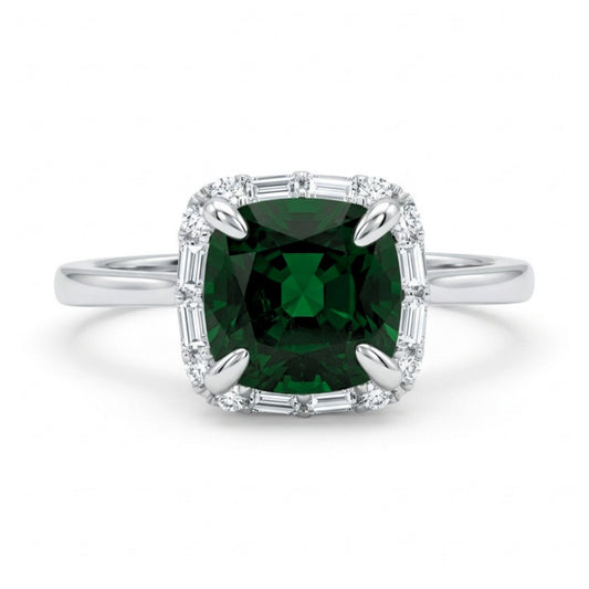 18K 1.47ct Cushion Tsavorite 0.18cttw White Diamonds Ring