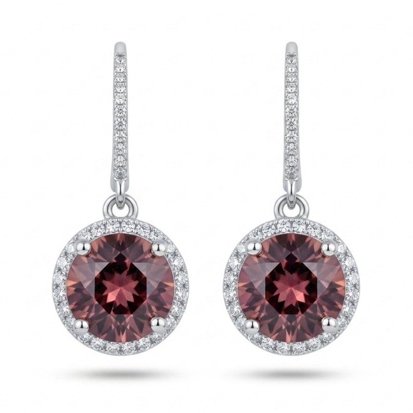 14K 12.52cttw Round Pink Zircon 0.72cttw VS White Diamonds Drop Earrings