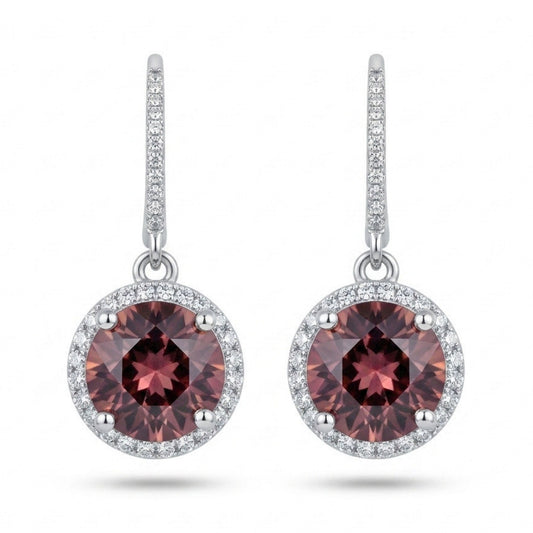 14K 12.52cttw Round Pink Zircon 0.72cttw VS White Diamonds Drop Earrings