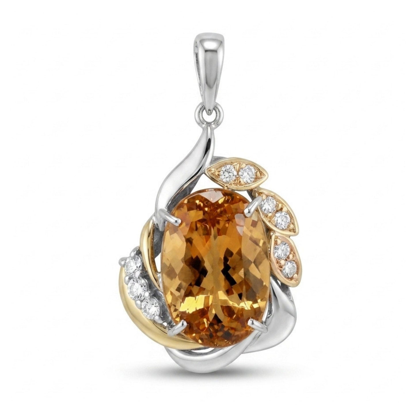 Platinum & 18K 6.64ct Oval Imperial Topaz 0.18cttw White Diamonds Pendant