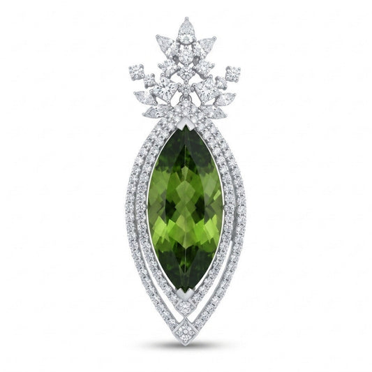 18K 24.55ct Marquise Peridot 4.59cttw White Diamonds Brooch