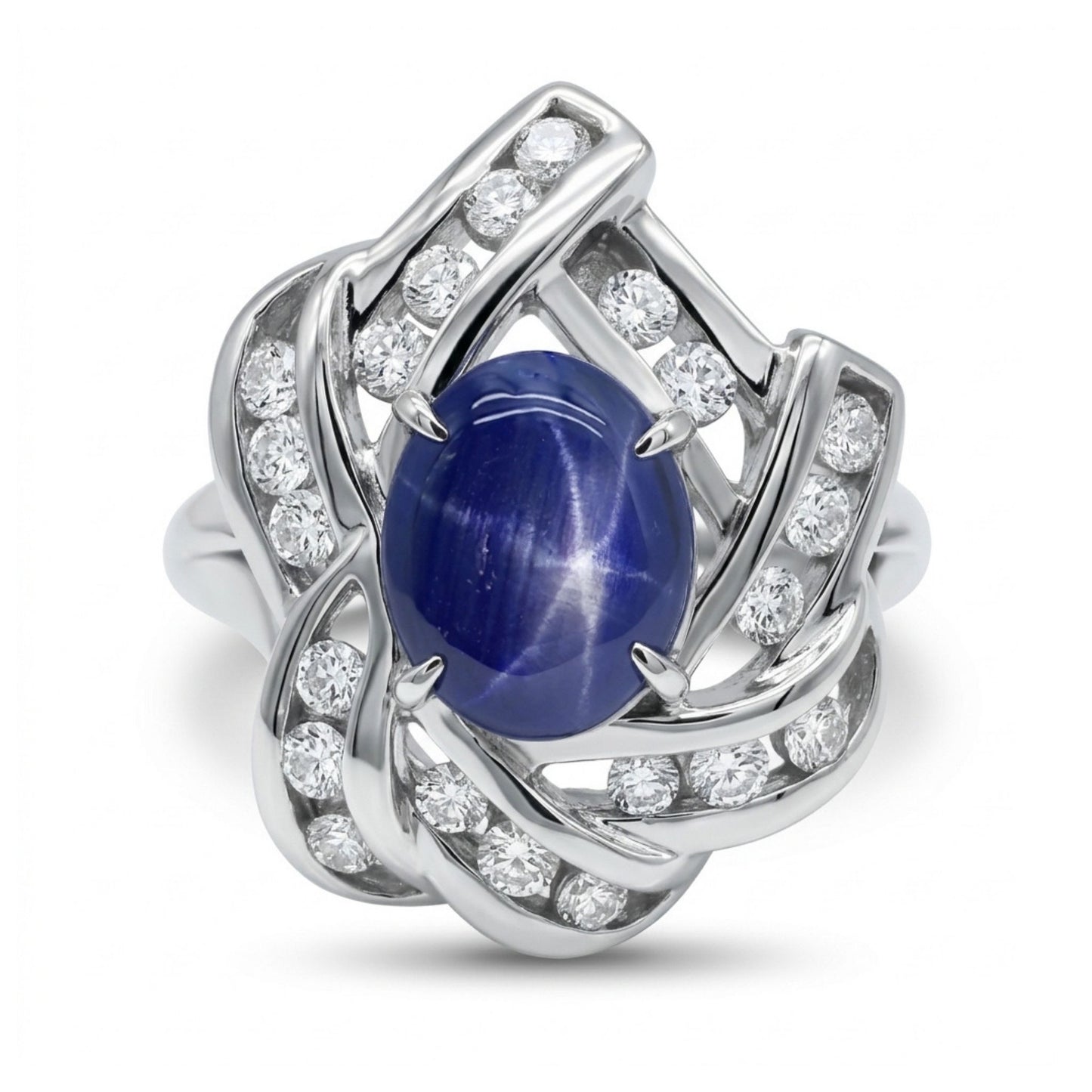 Platinum 2.44ct Oval Star Sapphire 0.43cttw White Diamonds Ring