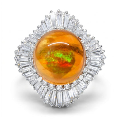 Platinum 4.99ct Round Crystal Opal 1.96cttw White Diamonds Ring