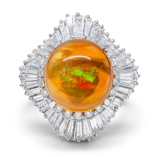 Platinum 4.99ct Round Crystal Opal 1.96cttw White Diamonds Ring