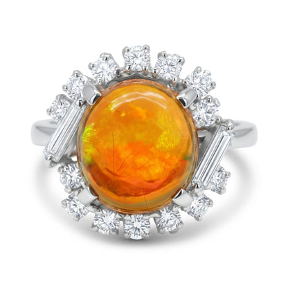 Platinum 2.05ct Oval Crystal Opal 0.50cttw White Diamonds Ring