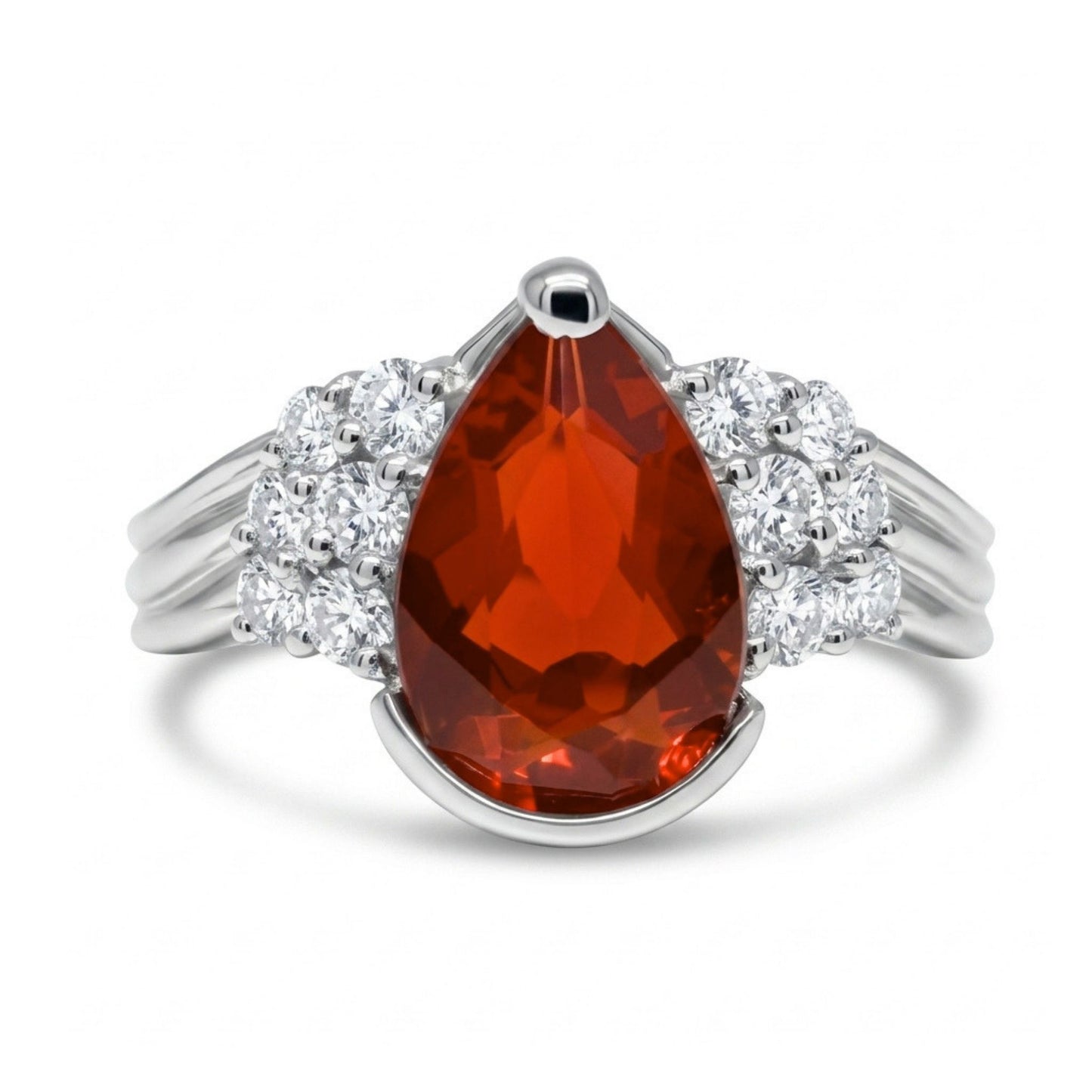Platinum 0.82ct Pear Shape Fire Opal 0.27cttw White Diamonds Ring