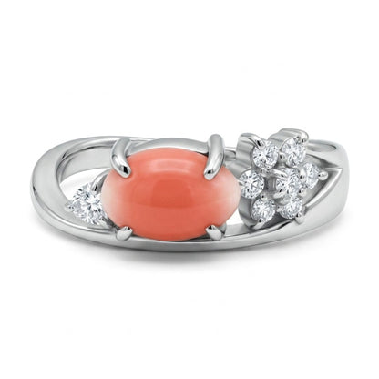 Platinum 1.04ct Oval Conch Pearl 0.14cttw White Diamonds Ring