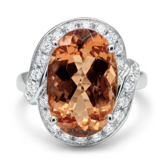 Platinum 5.10ct Oval Imperial Topaz 0.35cttw White Diamonds Ring