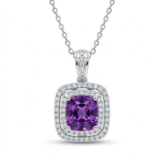 Platinum 1.22ct Cushion Purple Sapphire 0.61cttw White Diamonds Necklace