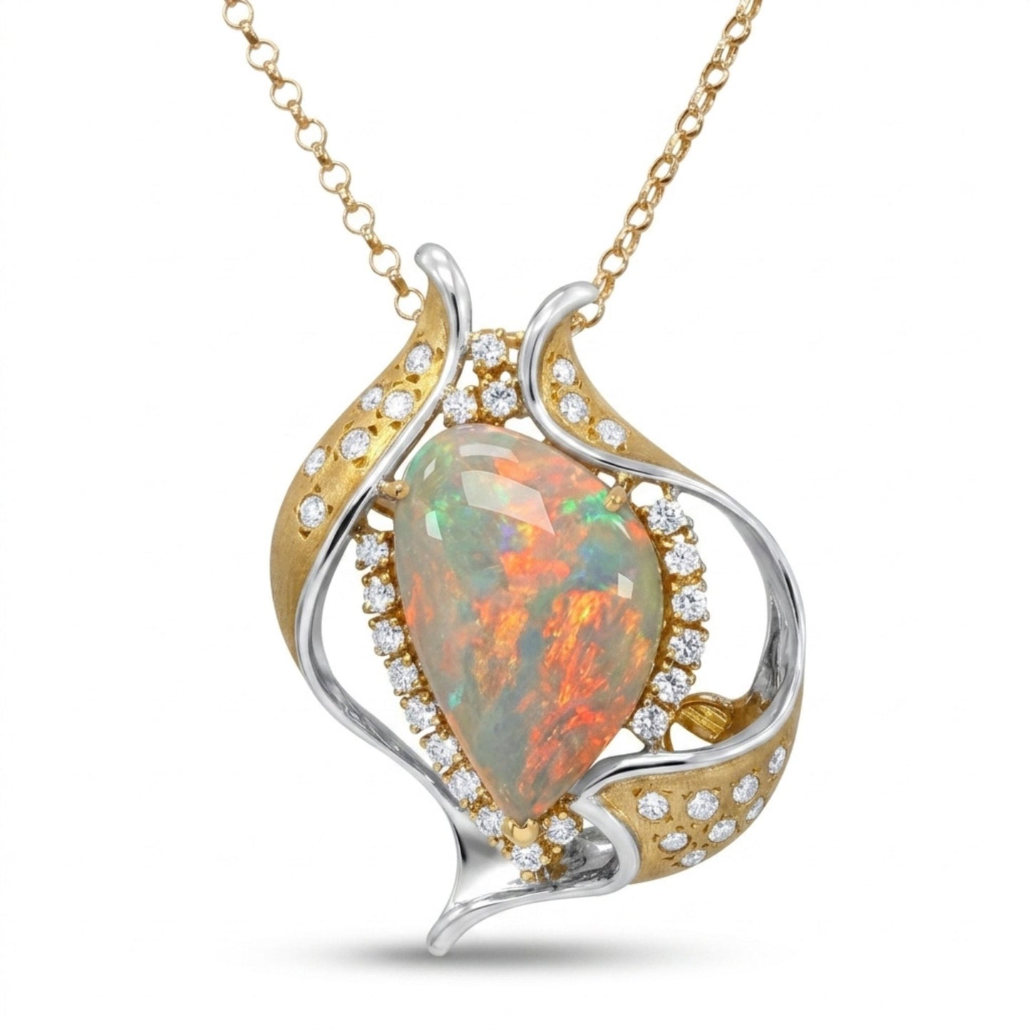 Platinum & 18K 8.36ct Free Form Australian Opal 0.83cttw White Diamonds Necklace