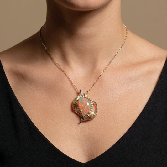 Platinum & 18K 8.36ct Free Form Australian Opal 0.83cttw White Diamonds Necklace