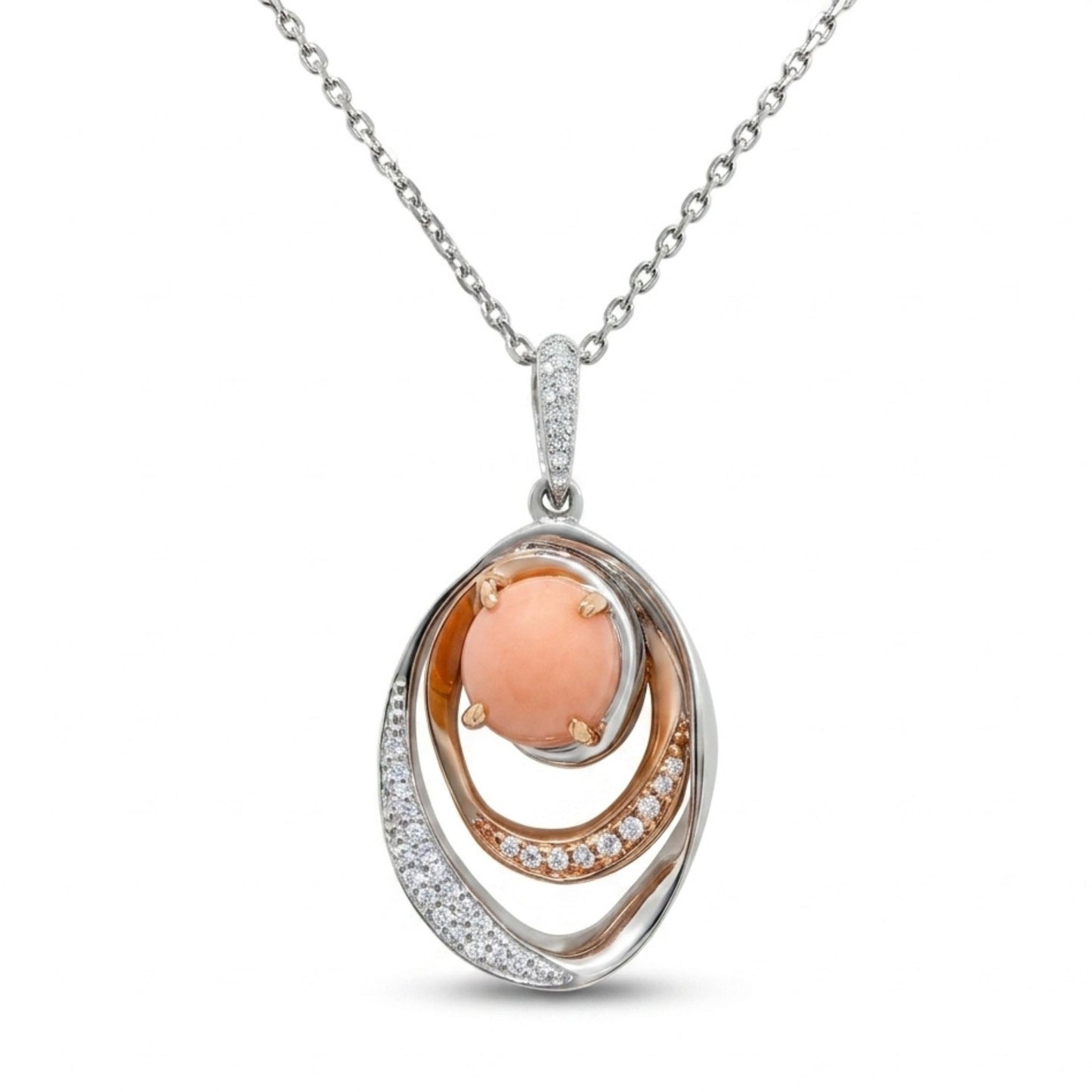Platinum & 18K 2.00ct Oval Conch Pearl 0.10cttw White Diamonds Necklace