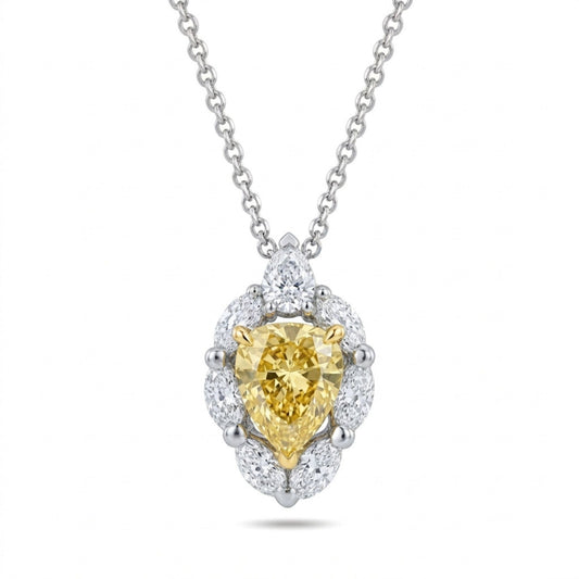 Platinum & 18K 1.55ct Pear Shape Yellow Diamond 0.96cttw White Diamonds Necklace