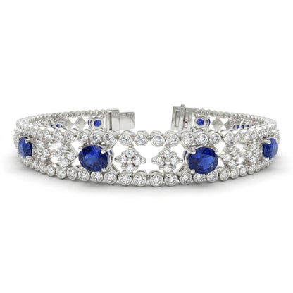 Platinum 5.30cttw Oval Blue Sapphire 3.02cttw White Diamonds Bracelet