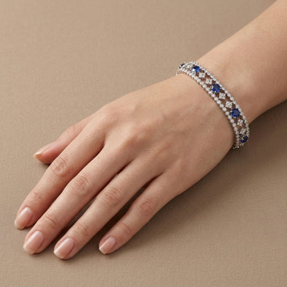 Platinum 5.30cttw Oval Blue Sapphire 3.02cttw White Diamonds Bracelet